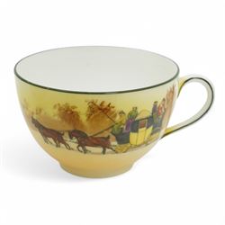 Royal Doulton series ware, comprising Dutch Ruysdael `Two Men Discussing A Letter' pitcher, H33.5cm, Bayeux Tapestry plate and jug, and various Coaching Days items including a biscuit barrel with silver plate cover 