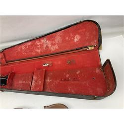 Chinese Parrot violin with 35.5cm two-piece back; L59.5cm in carrying case; and early 20th century German violin for restoration; bears label 'Antonius Stradivarius Faciebat Anno 1730'; cased with bow (2)