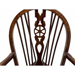 Set three beech hoop and stick back carver armchairs 