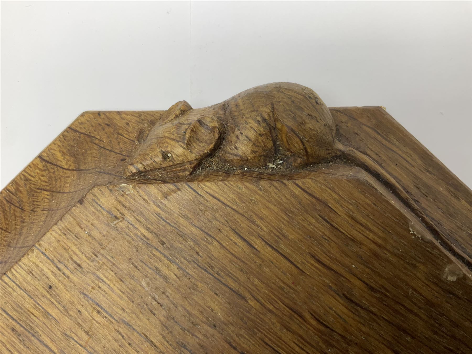Mouseman - oak octagonal chopping board or teapot stand, moulded edge carved with mouse signature, by the workshop of Robert Thompson, Kilburn