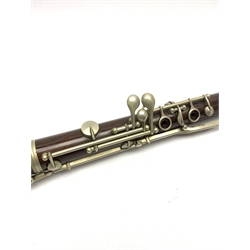Rosewood two-piece oboe with nickel mounts, L54cm, in leather carrying case