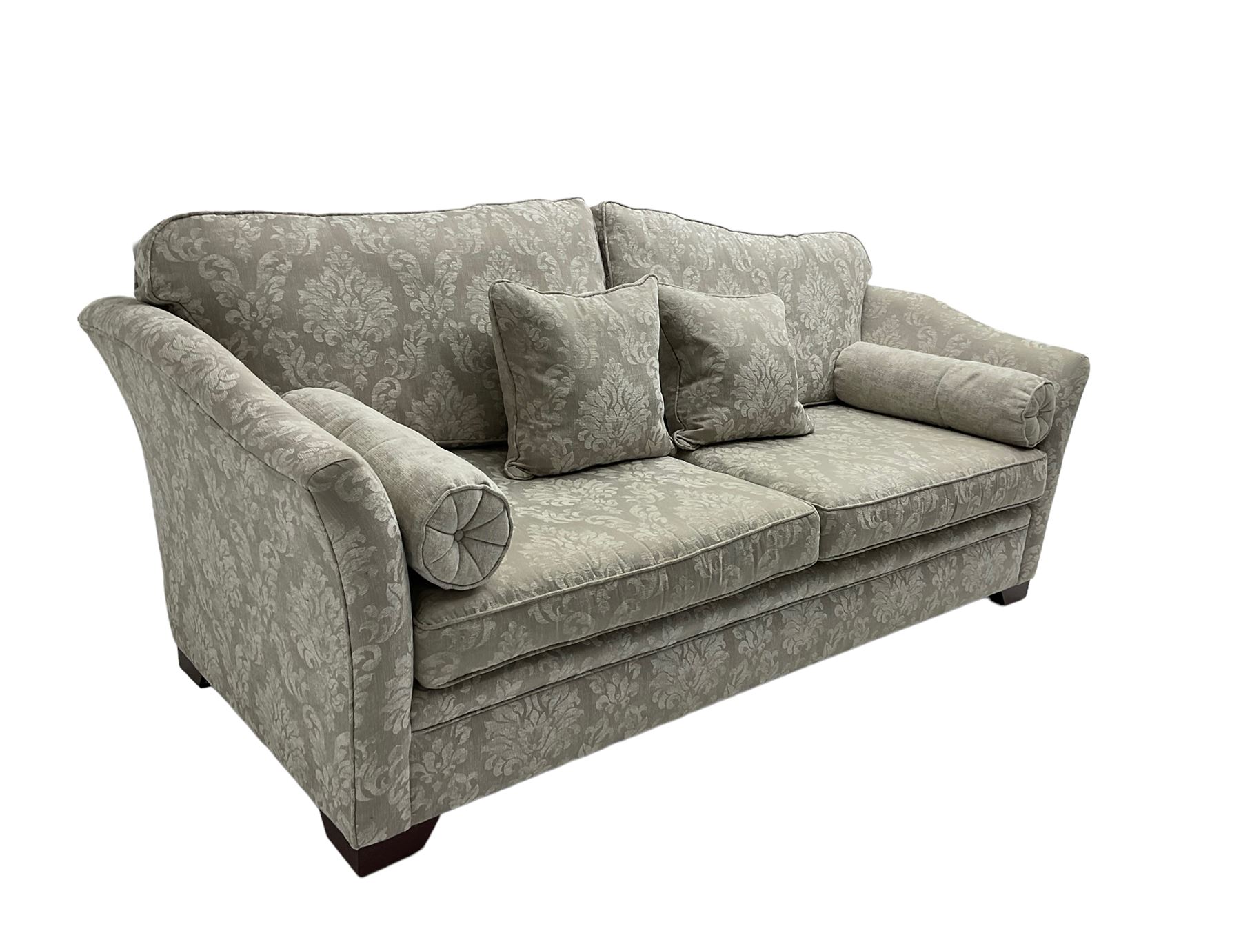 Finline - 'Othello' large three seat sofa, upholstered in light grey silver fabric with foliate pattern