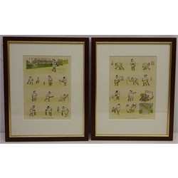  Tottering by Gently, two colour prints after Annie Tempest, two Cricket prints after Henry Mayo Bateman, Baroque baths & Still Life of Mangolia, three contemporary prints and Cattle colour print after Sidney Pike in oak frames max 77cm x 57cm (9)  