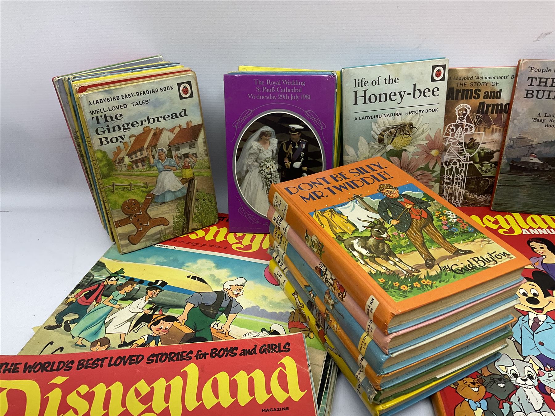Over fifty Disneyland Magazines early, 1970s; Disney sheet music; twenty-eight Ladybird books; six Enid Blyton books; and other children's books