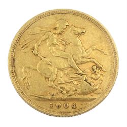 King Edward VII 1904 gold full sovereign coin, Melbourne mint