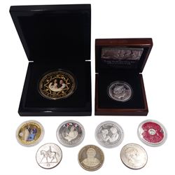 Queen Elizabeth II Tristan da Cunha 2015 silver crown coin, cased with certificate, 1997 and 2002 Great British five pound coins, Bailiwick of Jersey 2012 five pounds and other commemorative coins 