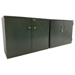 Vickers-Armstrongs - pair of 1940s green-painted industrial office cupboards, fitted with brass handles
