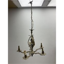 Set of eight Rococo style gilt metal two branch wall sconces, and two five branched ceiling lights, together with a pair of similar wall sconces 