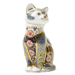 Royal Crown Derby 'Fireside Cat', exclusive to Peter Jones of Wakefield, limited edition 282/950, with gold stopper and certificate, boxed, H13cm 