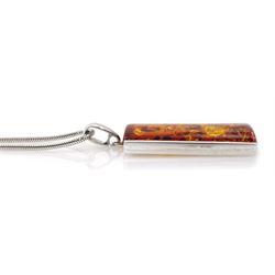 Silver rectangular Baltic amber pendant necklace, stamped 925