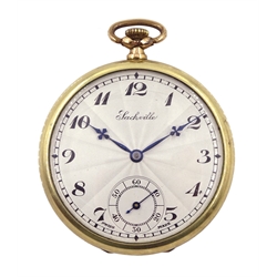 Swiss gold-plated pocket watch, top wind