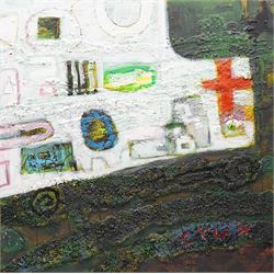Gillian Ross Kelsey (British 1935-2025): 'Sacred Symbols', mixed media on board unsigned, ...