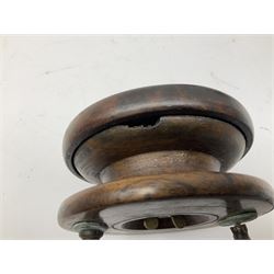 Three Allcocks & Co Ltd reels of brass and wood construction, the largest D4.5 inches