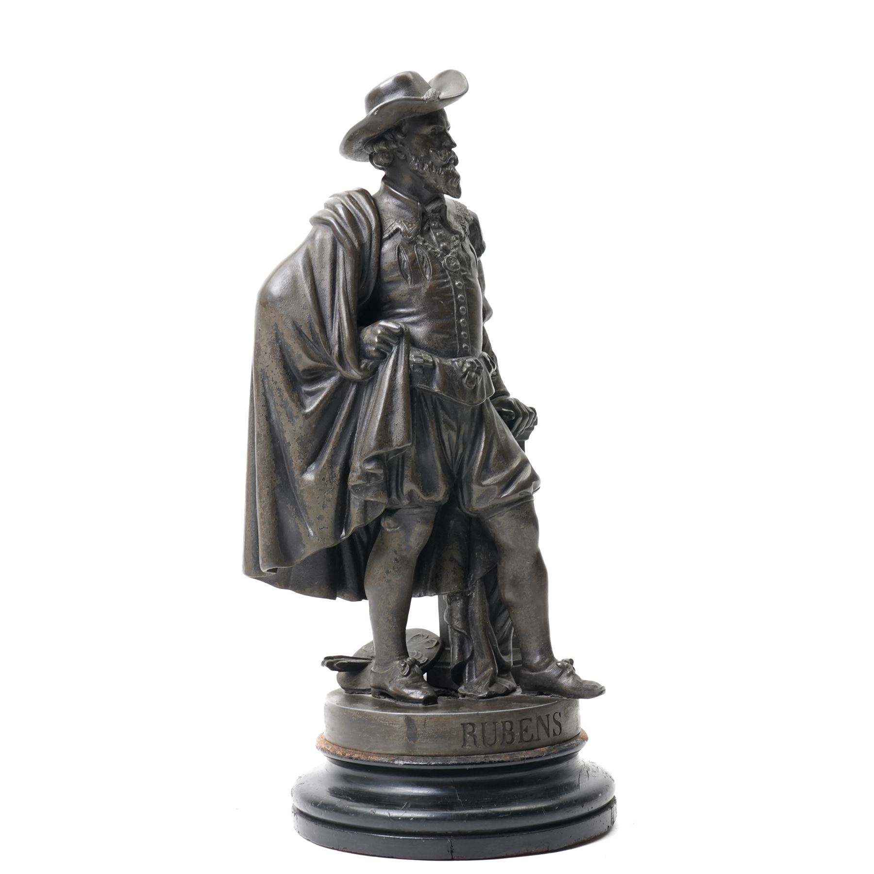 19th century bronze model of artist Peter Paul Rubens, on hardwood base, H39cm 