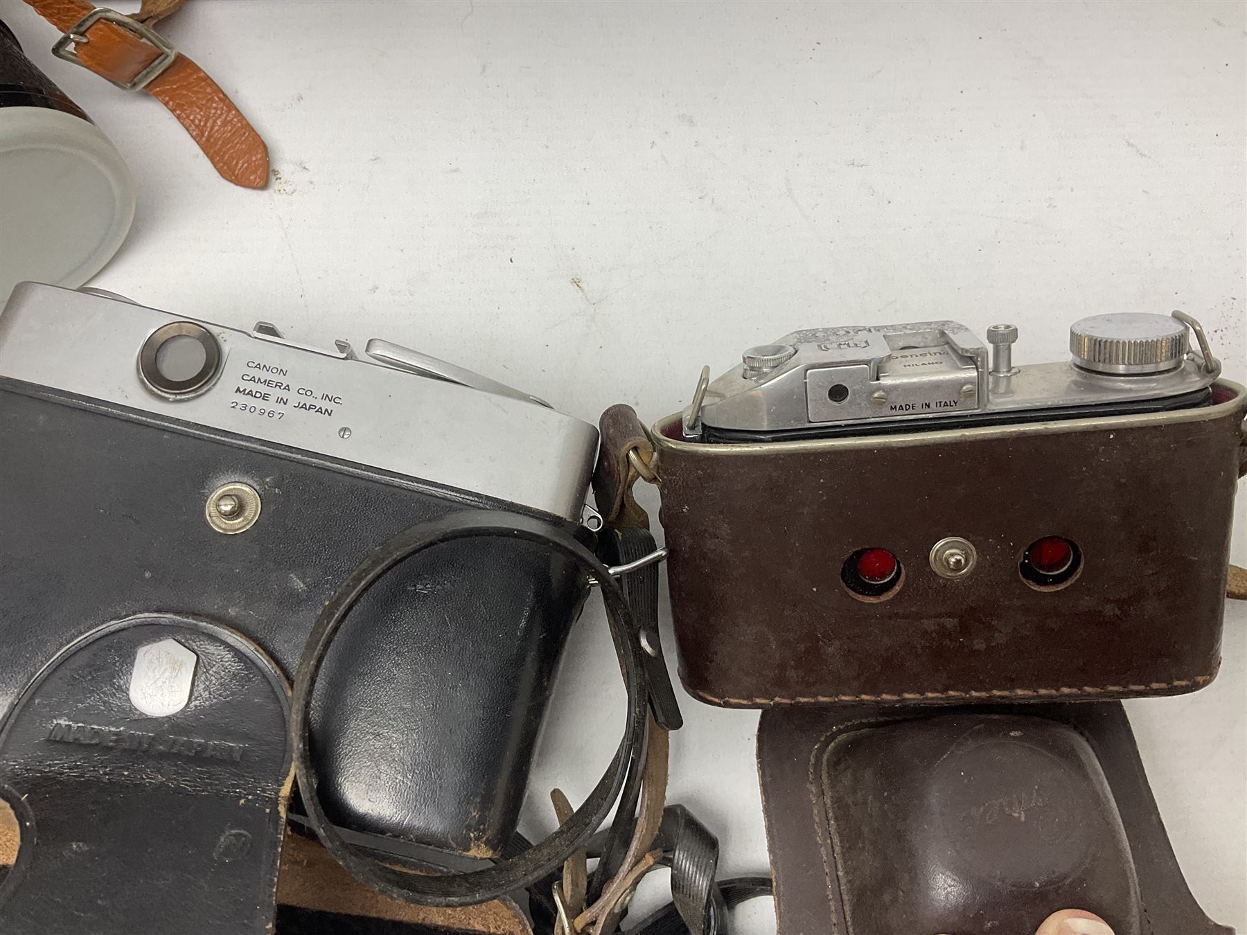 Brass telescope, together with Zenith 7 x 50 field binoculars, two polaroid cameras and other cameras and equipment 