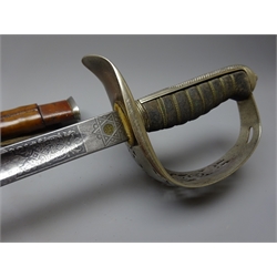   British infantry officers sword, 81.3cm steel blade inscribed W. Anderson Military Outfitters York, pierced basket hilt and blade with cypher of Edward VII, L97cm in leather scabbard  