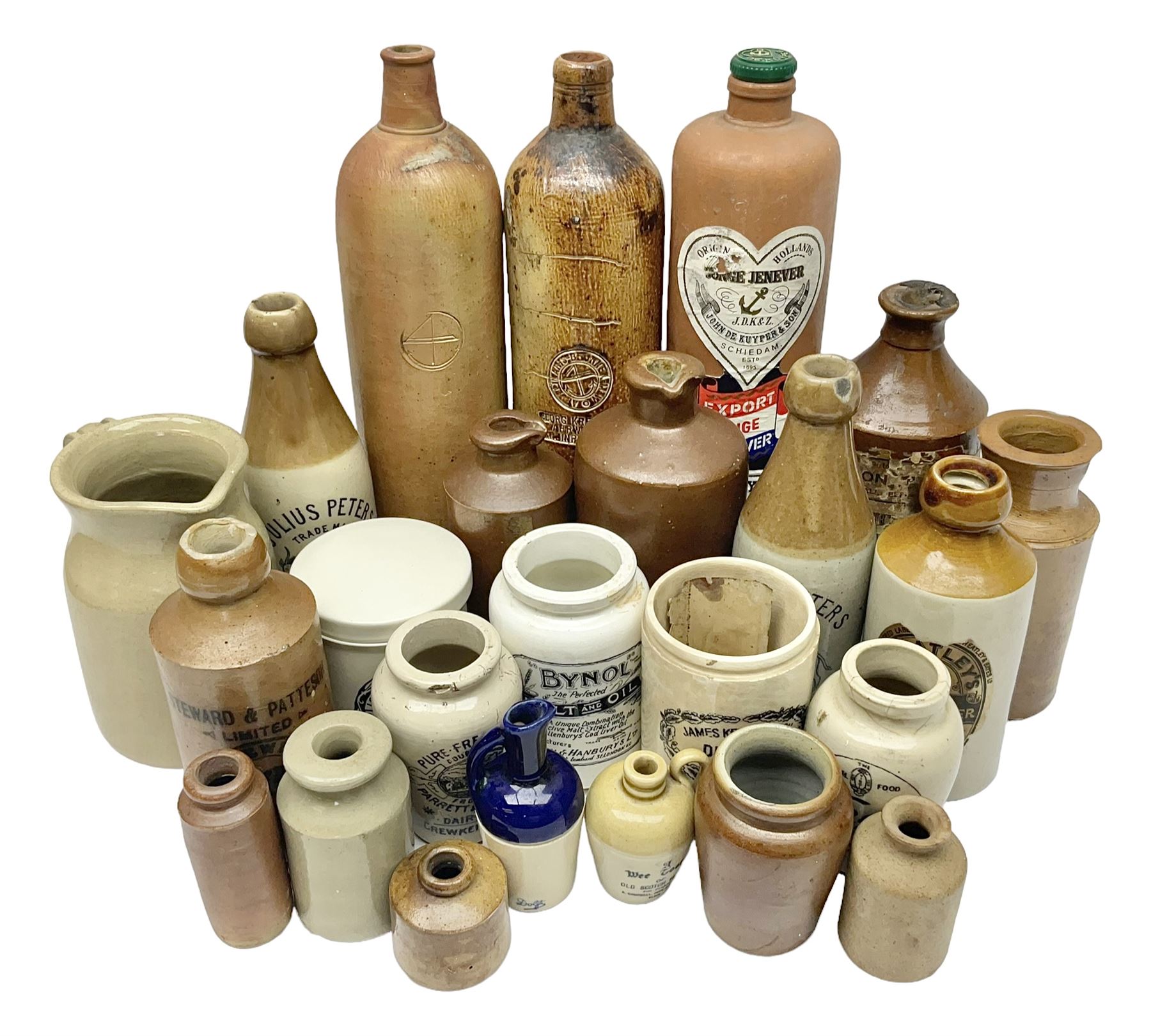 Julius Peters Hull stoneware bottle and a collection of other stoneware advertising bottles, jars and flagons etc