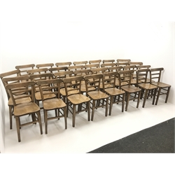 Set 36 mid century elm and beech school chairs, W35cm