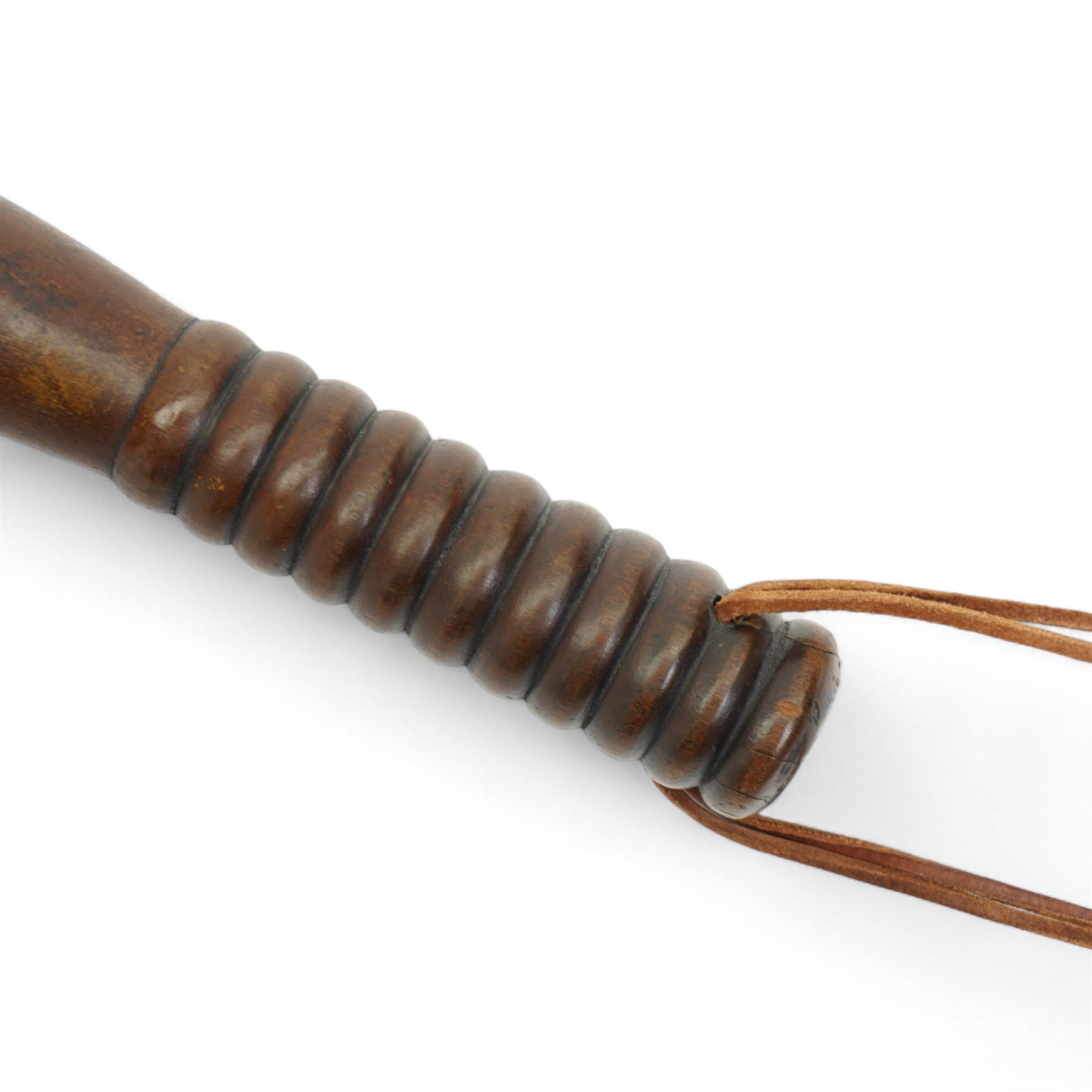 Victorian turned wooden truncheon with A.V.R.cipher in gilt and with ribbed handle L50cm
