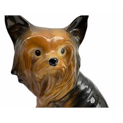 Beswick fireside Yorkshire terrier dog model no 2377 H25.5cm, together with a pair of staffordshire style white spaniels H30cm, two Mella ware terriers etc.  
