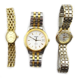  Tissot PR 50 bimetal quartz wristwatch, and two ladies quartz wristwatches   
