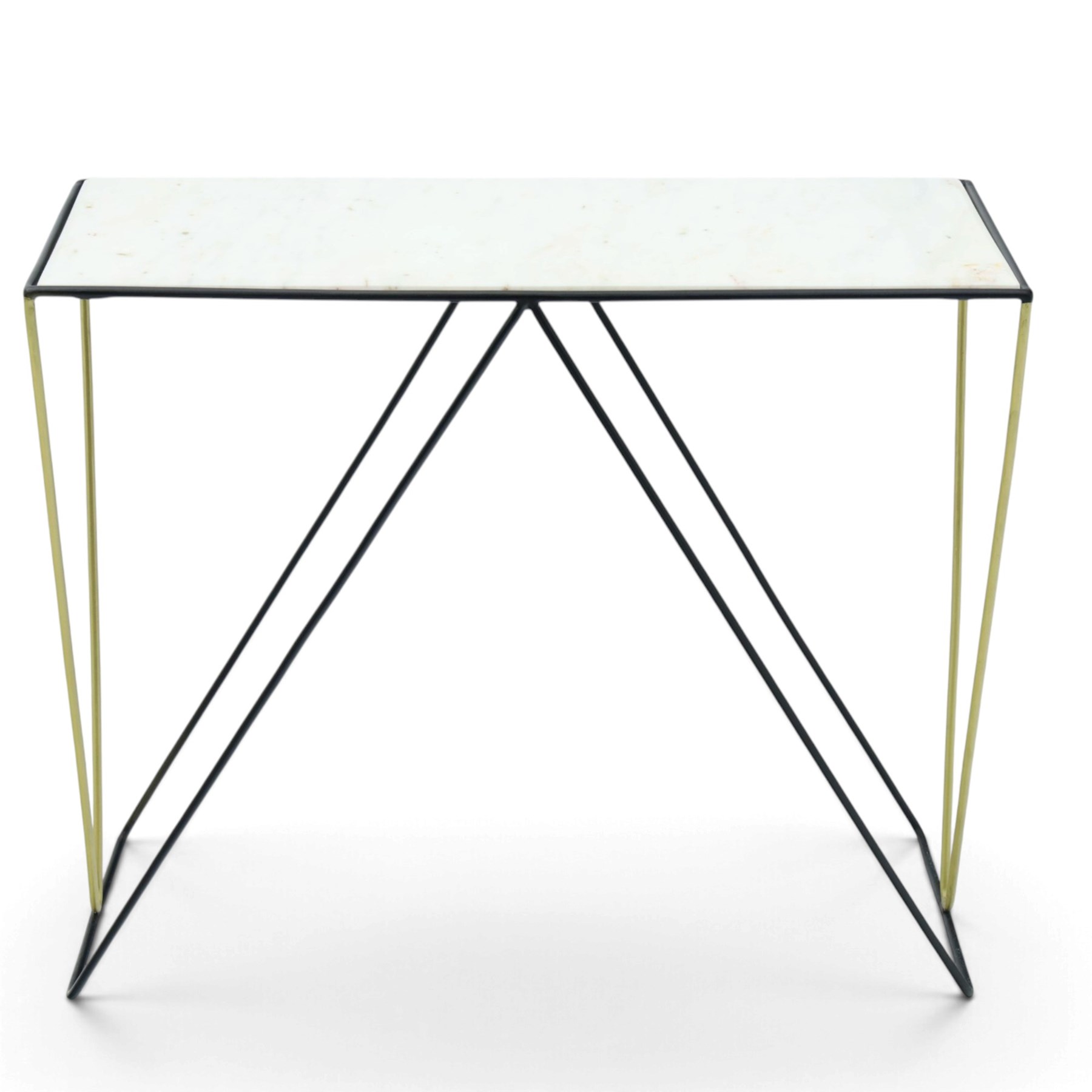Contemporary marble console table, white marble top with ebonised and gilt metal supports