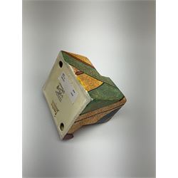 A Clarice Cliff Bizarre Cafe au lait double cube inkwell with pen tray, decorated in the Berries pattern, with printed mark to base, and shape number 462, H7cm W10cm. 