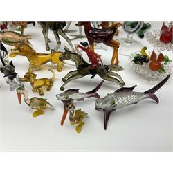 Large collection of hand-blown glass animals and figures, to include fish, birds, cats, dogs, monkeys etc