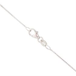18ct white gold diamond pendant necklace, sixteen round brilliant cut diamonds, rubover set in a pear shaped pendant, on a fine box link chain necklace, stamped 750