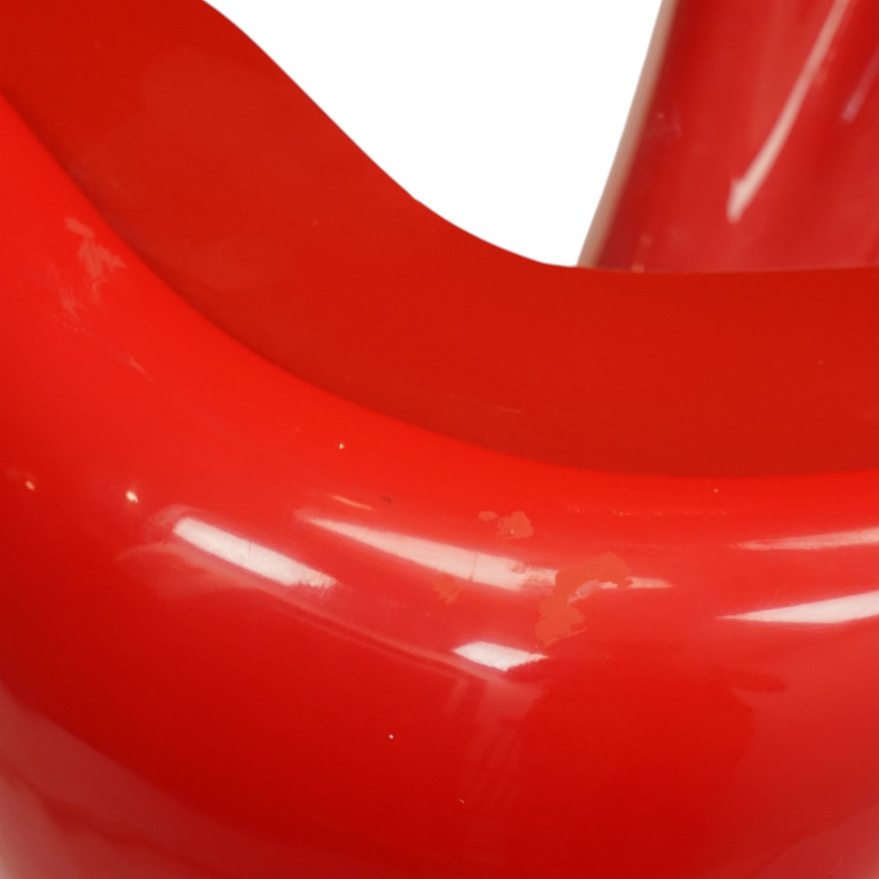 Italian post-modern design coffee table, oval glazed top with red banding over a shaped base of female form