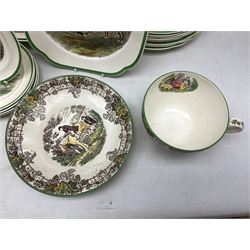 Collection of Copeland Spode hunting scenes dinner wares, after J. F. Herring, to include dinner plates, side plates, graduated serving platters, lidded box etc, together with Spode's Byron breakfast cup and saucer, all with printed marks beneath (29)