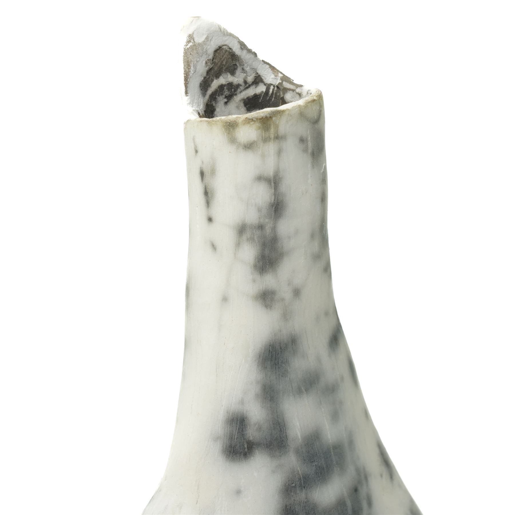 Galea Belinscaia (Yorkshire Contemporary) - Raku fired studio pottery vase of flattened bottle shape decorated in grey and white signed with initials H22cm