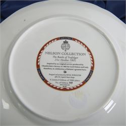 Royal Worcester seven Nelson collection plates, limited edition, comprising two Battle of Cape St Vincent, two Battle of Trafalgar, two Battle of Copenhagen and Battle of the Nile, all with certificates and original boxes 