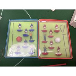 Subbuteo - three boxed sets comprising Football Express with two five-a-side teams and floodlighting; Continental with four teams and accessories; and International Edition Table Rugby with two teams; together with a Real Madrid 1974-75 League Champions pennant (4)
