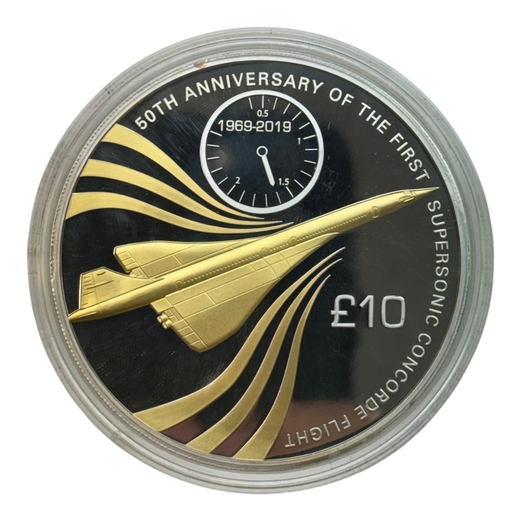 Queen Elizabeth II Bailiwick of Jersey 2019 '50th Anniversary of Concorde' five ounce silver proof ten pound coin, cased with certificate