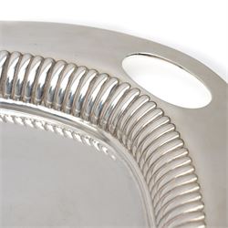 Silver oval tray with gadrooned edge and integral handled 65cm x 44cm Sheffield 1900 Maker Walker & Hall