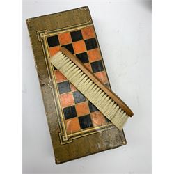 Antique postal scales, mother of pearl handled letter opener, twin handled tray with inlaid decoration and other miscellaneous items