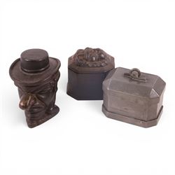 Collection of 19th century and later tobacco jars, including two lead examples, caster iron punch and two others 