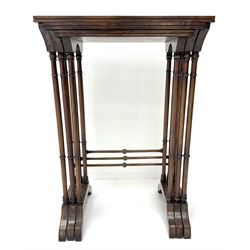 Edwardian walnut nest of three graduating occasional tables, turned supports on shaped arched feet