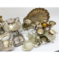 Plated items including silver plated tankard, various goblets, sauce boat, teapot etc, in one box