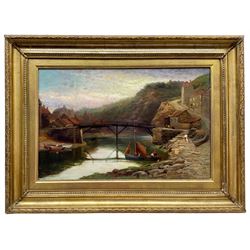 Walter Stuart Lloyd (British fl.1875-1929): The Old Bridge Staithes Beck, oil on canvas signed and dated 1897, 34cm x 53cm