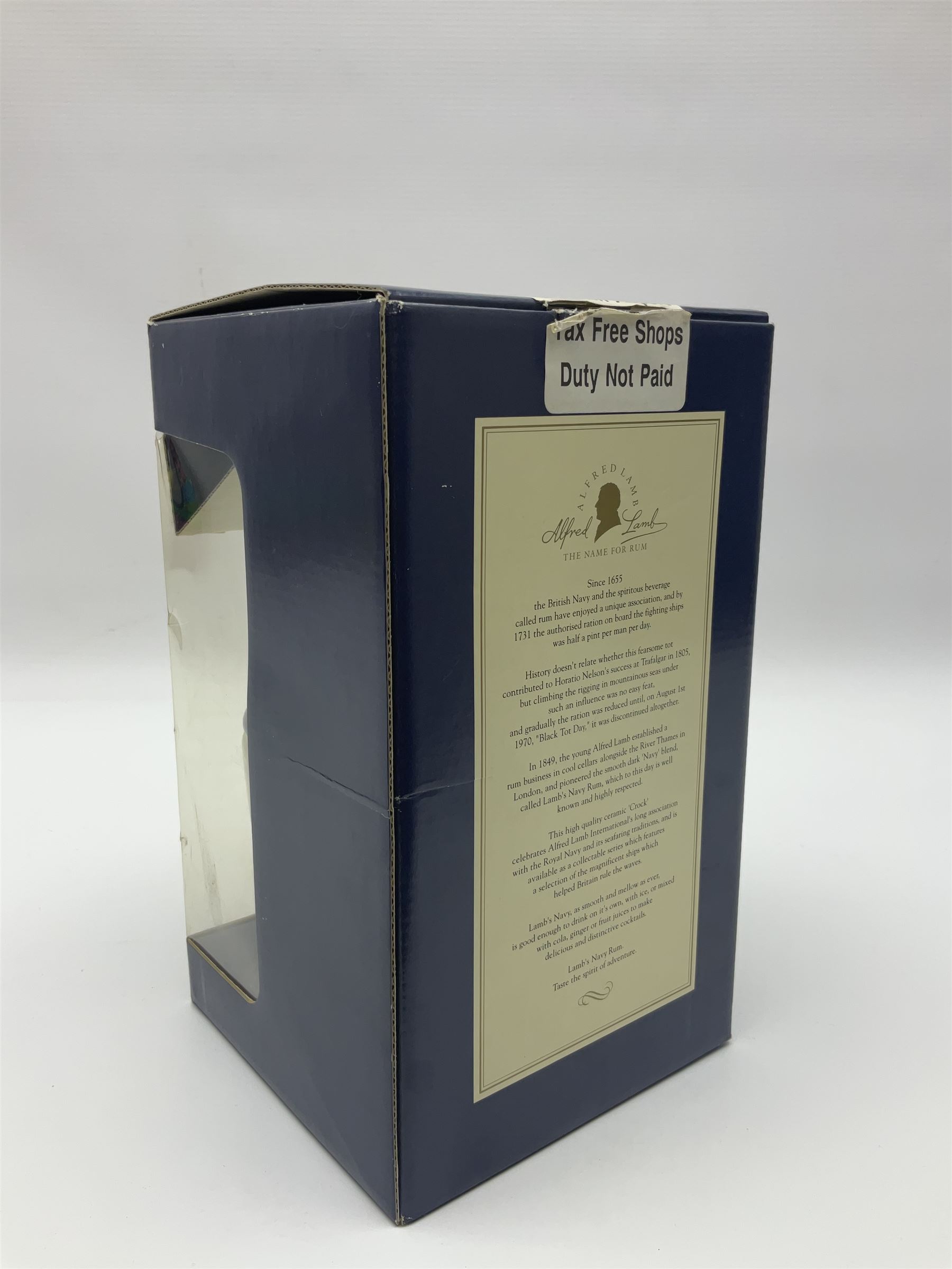 Lamb's 100 navy rum, 750ml, 57% vol, in a 'HMS Victory ceramic flagon and original box 