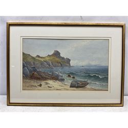 A Uren (British 19th/20th century): Boat on the Cornish Coast, watercolour signed and dated 1893, 29cm x 48cm