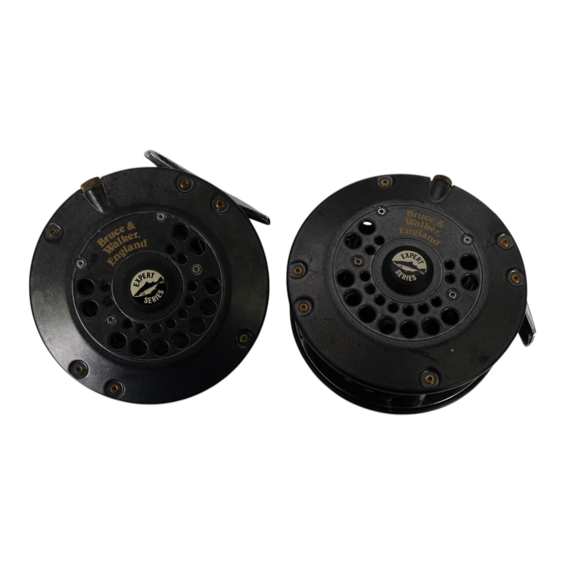 Two Bruce & Walker Expert Series fly fishing reels, collection of fly fishing lures, of various size and design, in nine fly cases and other accessories contained within Airflo, Vision, Explorer fishing bags