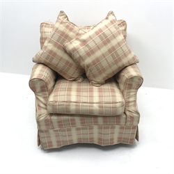 Modern armchair upholstered in a chequered fabric (W90cm)