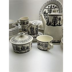 Scottie Wilson for Royal Worcester Wild Fowl pattern, part tea and dinner service, including teapot, milk jug, covered surier, nine cups and saucers, seven dinner plates etc (54)