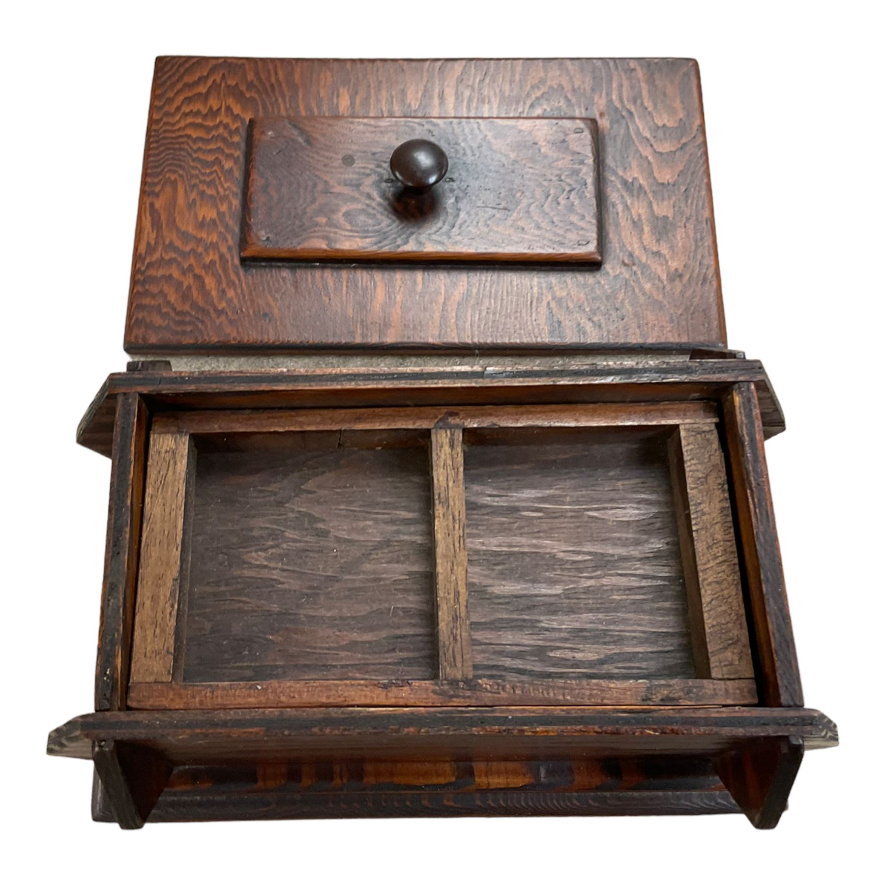  Bronze cutlery including fish knives, forks, salt and pepper, table spoons, forks etc and a wooden tea caddy