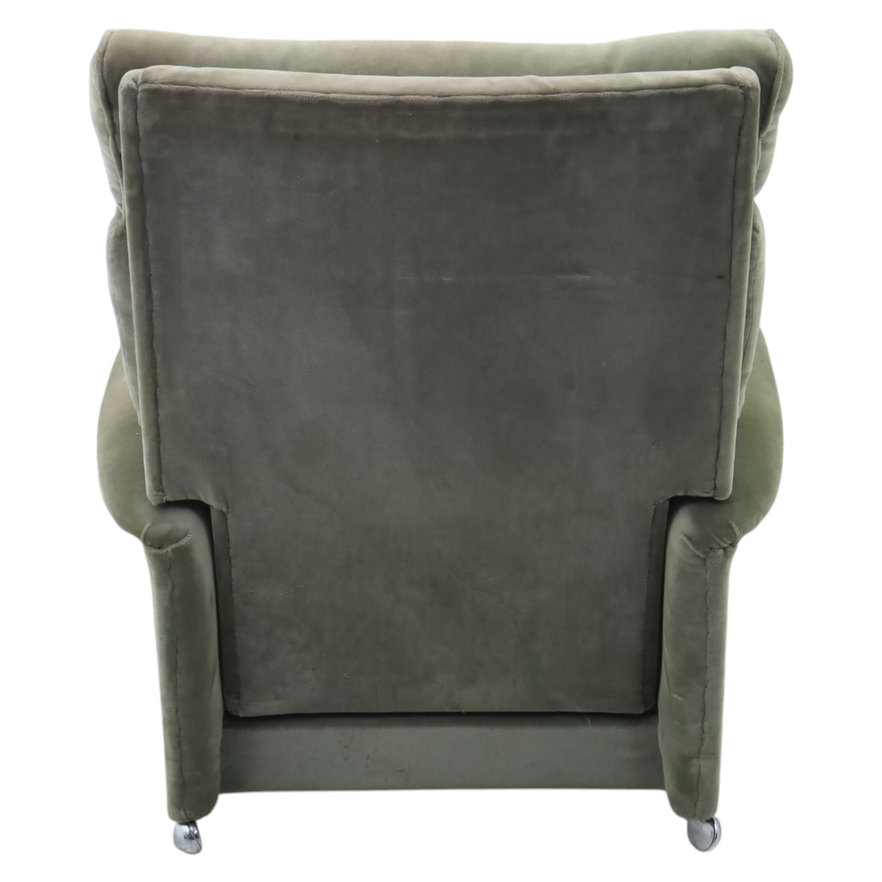 Parker Knoll - mid 20th century reclining armchair, upholstered in green velvet button fabric
