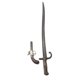 19th century French Chassepot bayonet with 57cm blade, engraved and dated 1868 with brass ...