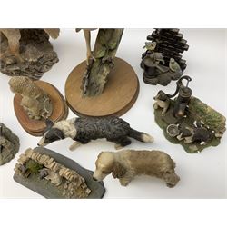 Four figures from the Leonardo Collection, including Spaniel, Border Collie, Nature Studies and farmyard friends, a collection of figures including three owls a robin and a selection of farmyard scenes  